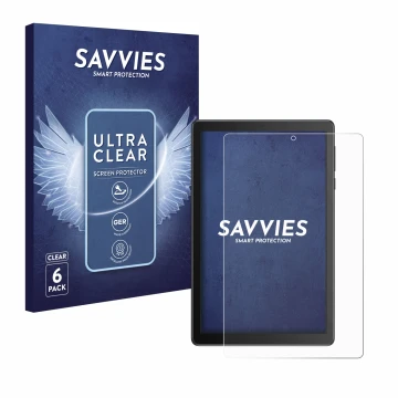 Vorderseite einer Produktverpackung mit dem Markenlogo Savvies. Daneben ist das Gerät TCL Tab 8V mit dem zugehörigen Displaysc