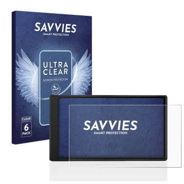 Vorderseite einer Produktverpackung mit dem Markenlogo Savvies. Daneben ist das Gerät Garmin Drive 55 mit dem zugehörigen Disp