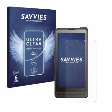 Vorderseite einer Produktverpackung mit dem Markenlogo Savvies. Daneben ist das Gerät Sonim XP10 mit dem zugehörigen Displaysc