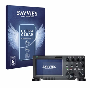 Vorderseite einer Produktverpackung mit dem Markenlogo Savvies. Daneben ist das Gerät FlexRadio Maestro FLEX-6000 mit dem zuge