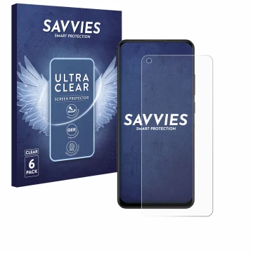 Vorderseite einer Produktverpackung mit dem Markenlogo Savvies. Daneben ist das Gerät Oppo A78 4G mit dem zugehörigen Displays
