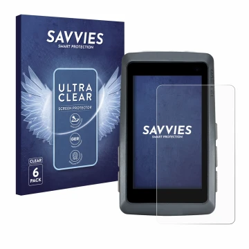 Vorderseite einer Produktverpackung mit dem Markenlogo Savvies. Daneben ist das Gerät Sigma ROX 12.1 EVO mit dem zugehörigen D