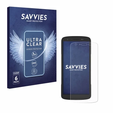 Vorderseite einer Produktverpackung mit dem Markenlogo Savvies. Daneben ist das Gerät Zebra TC27 mit dem zugehörigen Displaysc
