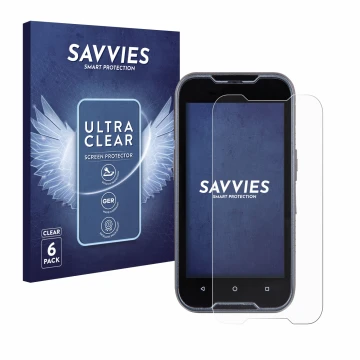 Vorderseite einer Produktverpackung mit dem Markenlogo Savvies. Daneben ist das Gerät Datalogic Memor 11 mit dem zugehörigen D