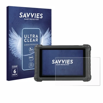 Vorderseite einer Produktverpackung mit dem Markenlogo Savvies. Daneben ist das Gerät Autel MX900c mit dem zugehörigen Display