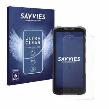 Vorderseite einer Produktverpackung mit dem Markenlogo Savvies. Daneben ist das Gerät Sunmi L2s mit dem zugehörigen Displaysch