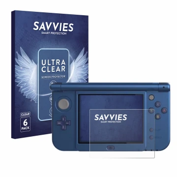 Vorderseite einer Produktverpackung mit dem Markenlogo Savvies. Daneben ist das Gerät Nintendo New 3DS XL (Unteres Display) mi