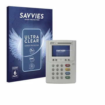 Vorderseite einer Produktverpackung mit dem Markenlogo Savvies. Daneben ist das Gerät ingenico eHealth ORGA Neo 6141 mit dem z