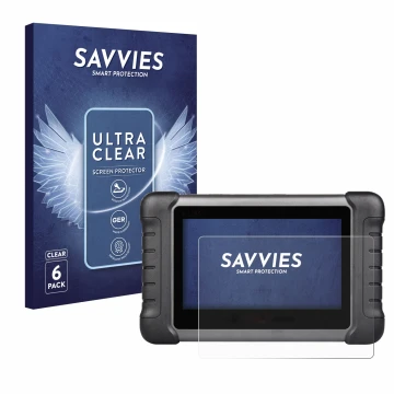 Vorderseite einer Produktverpackung mit dem Markenlogo Savvies. Daneben ist das Gerät Autel MaxiCheck MX808s mit dem zugehörig