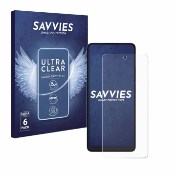 Vorderseite einer Produktverpackung mit dem Markenlogo Savvies. Daneben ist das Gerät TCL 40 NXTPAPER mit dem zugehörigen Disp