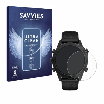 Vorderseite einer Produktverpackung mit dem Markenlogo Savvies. Daneben ist das Gerät Garmin Marq Commander Gen 2 mit dem zuge