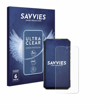 Vorderseite einer Produktverpackung mit dem Markenlogo Savvies. Daneben ist das Gerät Oukitel WP30 Pro mit dem zugehörigen Dis