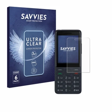 Vorderseite einer Produktverpackung mit dem Markenlogo Savvies. Daneben ist das Gerät TCL Onetouch 4022s mit dem zugehörigen D