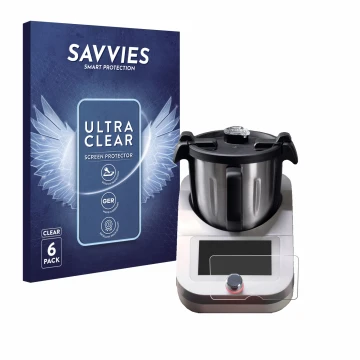 Vorderseite einer Produktverpackung mit dem Markenlogo Savvies. Daneben ist das Gerät Ufesa TotalChef RK7 mit dem zugehörigen 