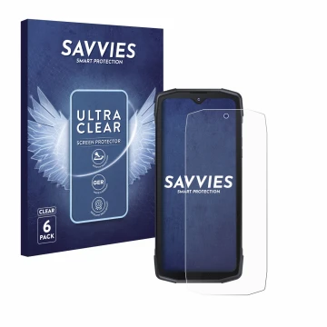 Vorderseite einer Produktverpackung mit dem Markenlogo Savvies. Daneben ist das Gerät Cubot King Kong Star 5G mit dem zugehöri