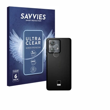 Vorderseite einer Produktverpackung mit dem Markenlogo Savvies. Daneben ist das Gerät Motorola Edge 40 Neo (NUR Kameraschutz) 