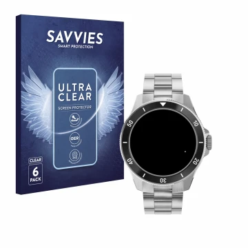 Vorderseite einer Produktverpackung mit dem Markenlogo Savvies. Daneben ist das Gerät Withings ScanWatch Nova (42 mm) mit dem 