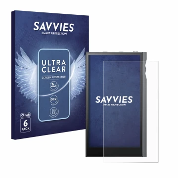 Vorderseite einer Produktverpackung mit dem Markenlogo Savvies. Daneben ist das Gerät Astell&Kern Kann Ultra mit dem zugehörig