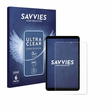 Vorderseite einer Produktverpackung mit dem Markenlogo Savvies. Daneben ist das Gerät Alldocube iPlay 50 mini Pro mit dem zuge