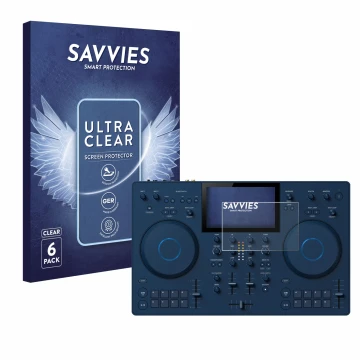 Vorderseite einer Produktverpackung mit dem Markenlogo Savvies. Daneben ist das Gerät AlphaTheta OMNIS-Duo mit dem zugehörigen
