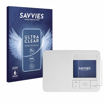 Vorderseite einer Produktverpackung mit dem Markenlogo Savvies. Daneben ist das Gerät Canon Selphy CP1500 mit dem zugehörigen 