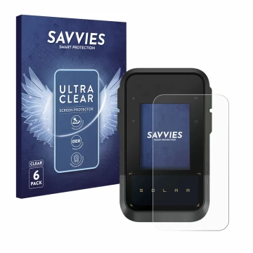 Vorderseite einer Produktverpackung mit dem Markenlogo Savvies. Daneben ist das Gerät Garmin eTrex Solar mit dem zugehörigen D