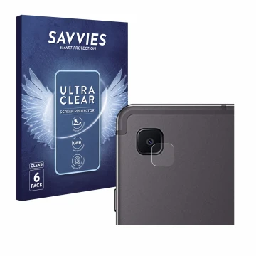 Vorderseite einer Produktverpackung mit dem Markenlogo Savvies. Daneben ist das Gerät Samsung Galaxy Tab S6 Lite WiFi 2024 (NU
