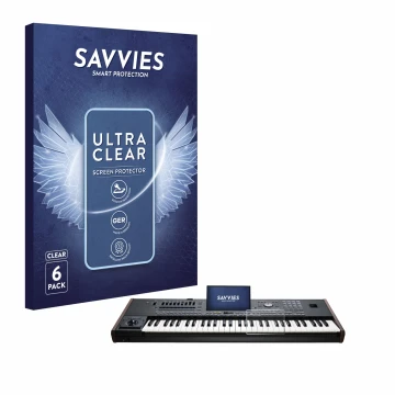 Vorderseite einer Produktverpackung mit dem Markenlogo Savvies. Daneben ist das Gerät KORG Pa5X mit dem zugehörigen Displaysch
