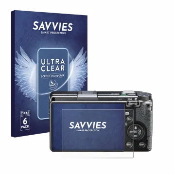 Vorderseite einer Produktverpackung mit dem Markenlogo Savvies. Daneben ist das Gerät Ricoh GR IIIx HDF mit dem zugehörigen Di