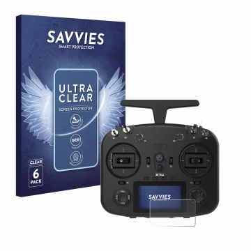 Vorderseite einer Produktverpackung mit dem Markenlogo Savvies. Daneben ist das Gerät FrSky TWIN X14 mit dem zugehörigen Displ
