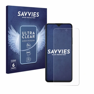 Vorderseite einer Produktverpackung mit dem Markenlogo Savvies. Daneben ist das Gerät Honor 90 Smart mit dem zugehörigen Displ