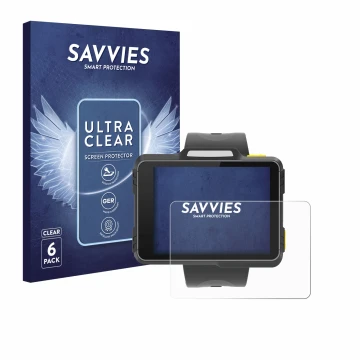 Vorderseite einer Produktverpackung mit dem Markenlogo Savvies. Daneben ist das Gerät Newland WD1 mit dem zugehörigen Displays