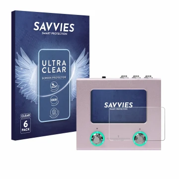 Vorderseite einer Produktverpackung mit dem Markenlogo Savvies. Daneben ist das Gerät Hotone Ampero Mini mit dem zugehörigen D