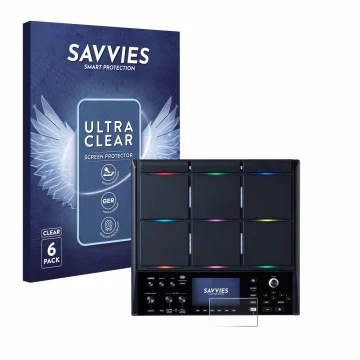 Vorderseite einer Produktverpackung mit dem Markenlogo Savvies. Daneben ist das Gerät Roland SPD-SX PRO mit dem zugehörigen Di