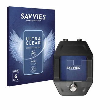 Vorderseite einer Produktverpackung mit dem Markenlogo Savvies. Daneben ist das Gerät Shure GLXD16+ mit dem zugehörigen Displa