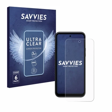 Vorderseite einer Produktverpackung mit dem Markenlogo Savvies. Daneben ist das Gerät HMD XR21 mit dem zugehörigen Displayschu