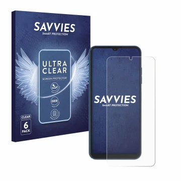 Vorderseite einer Produktverpackung mit dem Markenlogo Savvies. Daneben ist das Gerät Hotwav Note 13 mit dem zugehörigen Displ