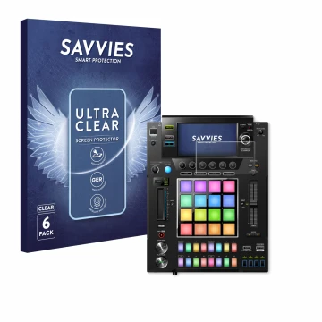 Vorderseite einer Produktverpackung mit dem Markenlogo Savvies. Daneben ist das Gerät Pioneer DJS -1000 mit dem zugehörigen Di