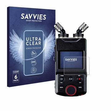 Vorderseite einer Produktverpackung mit dem Markenlogo Savvies. Daneben ist das Gerät Tascam Portacapture X6 mit dem zugehörig