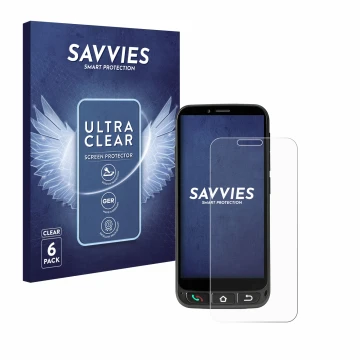 Vorderseite einer Produktverpackung mit dem Markenlogo Savvies. Daneben ist das Gerät SPC Zeus 4G Pro mit dem zugehörigen Disp