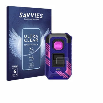 Vorderseite einer Produktverpackung mit dem Markenlogo Savvies. Daneben ist das Gerät Vaporesso Armour Max mit dem zugehörigen
