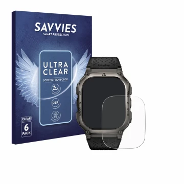 Vorderseite einer Produktverpackung mit dem Markenlogo Savvies. Daneben ist das Gerät Kospet Tank M3 mit dem zugehörigen Displ