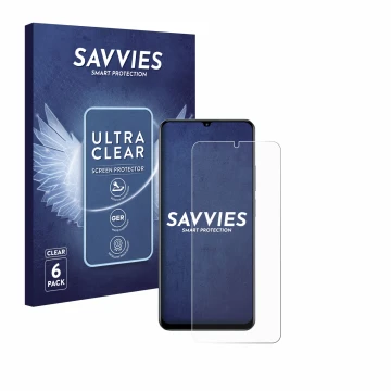 Vorderseite einer Produktverpackung mit dem Markenlogo Savvies. Daneben ist das Gerät realme C61 mit dem zugehörigen Displaysc