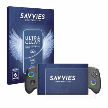 Vorderseite einer Produktverpackung mit dem Markenlogo Savvies. Daneben ist das Gerät OneXPlayer X1 Mini mit dem zugehörigen D