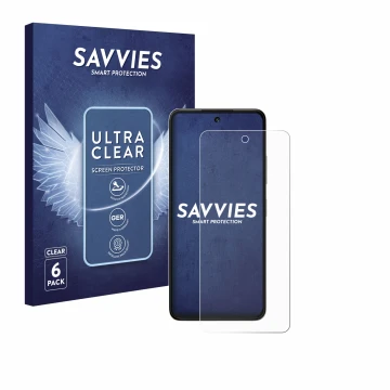 Vorderseite einer Produktverpackung mit dem Markenlogo Savvies. Daneben ist das Gerät ZTE Blade V60 Vita mit dem zugehörigen D