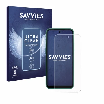 Vorderseite einer Produktverpackung mit dem Markenlogo Savvies. Daneben ist das Gerät Nokia XR21 Limited Edition mit dem zugeh