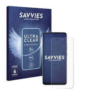 Vorderseite einer Produktverpackung mit dem Markenlogo Savvies. Daneben ist das Gerät Nokia X30 5G mit dem zugehörigen Display
