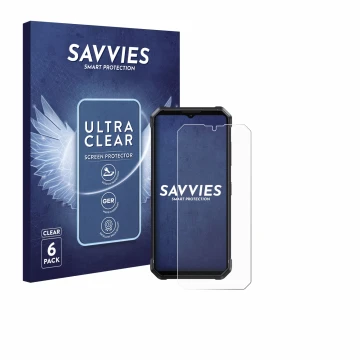 Vorderseite einer Produktverpackung mit dem Markenlogo Savvies. Daneben ist das Gerät Fossibot F106 Pro mit dem zugehörigen Di