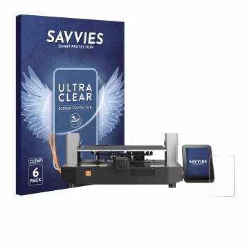 Vorderseite einer Produktverpackung mit dem Markenlogo Savvies. Daneben ist das Gerät Anycubic Kobra 3 mit dem zugehörigen Dis