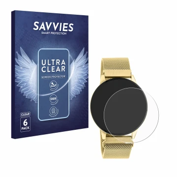 Vorderseite einer Produktverpackung mit dem Markenlogo Savvies. Daneben ist das Gerät Oozoo Q00121 mit dem zugehörigen Display